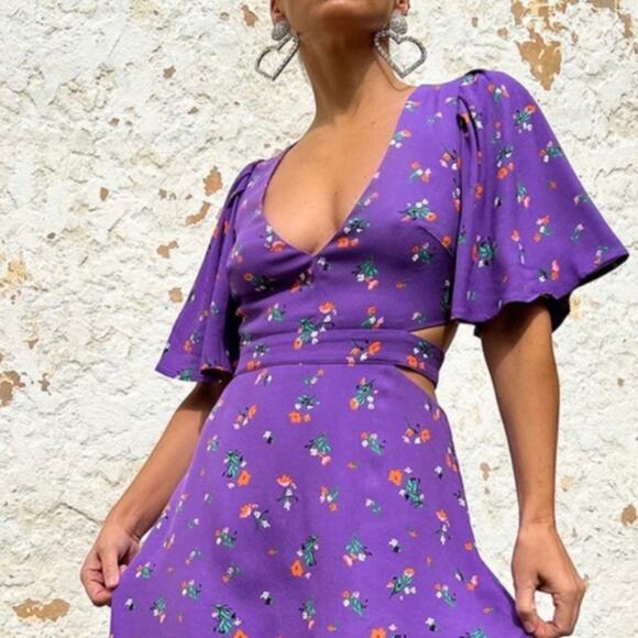 AFRM Revolve Renzo Maxi Dress Cut Out Floral Purple size Small - Picture 11 of 11